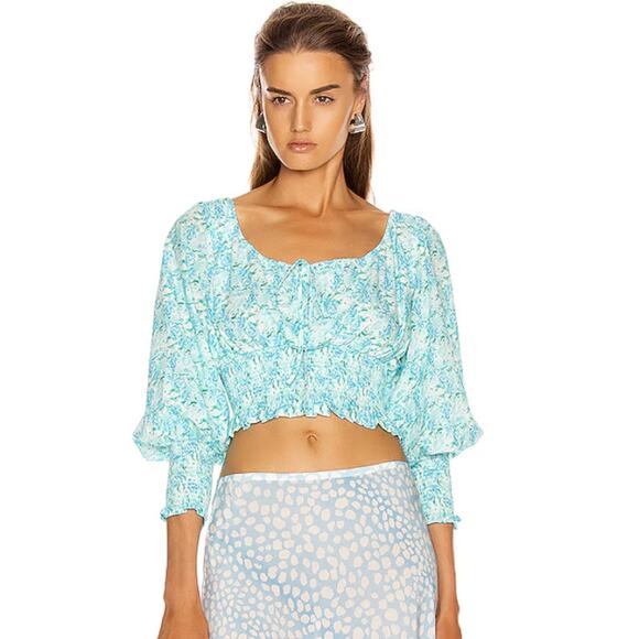 Rixo London Tops - RIXO London Helena Top Blouse Smocked Puff Sleeve Coquette Cottage, XS